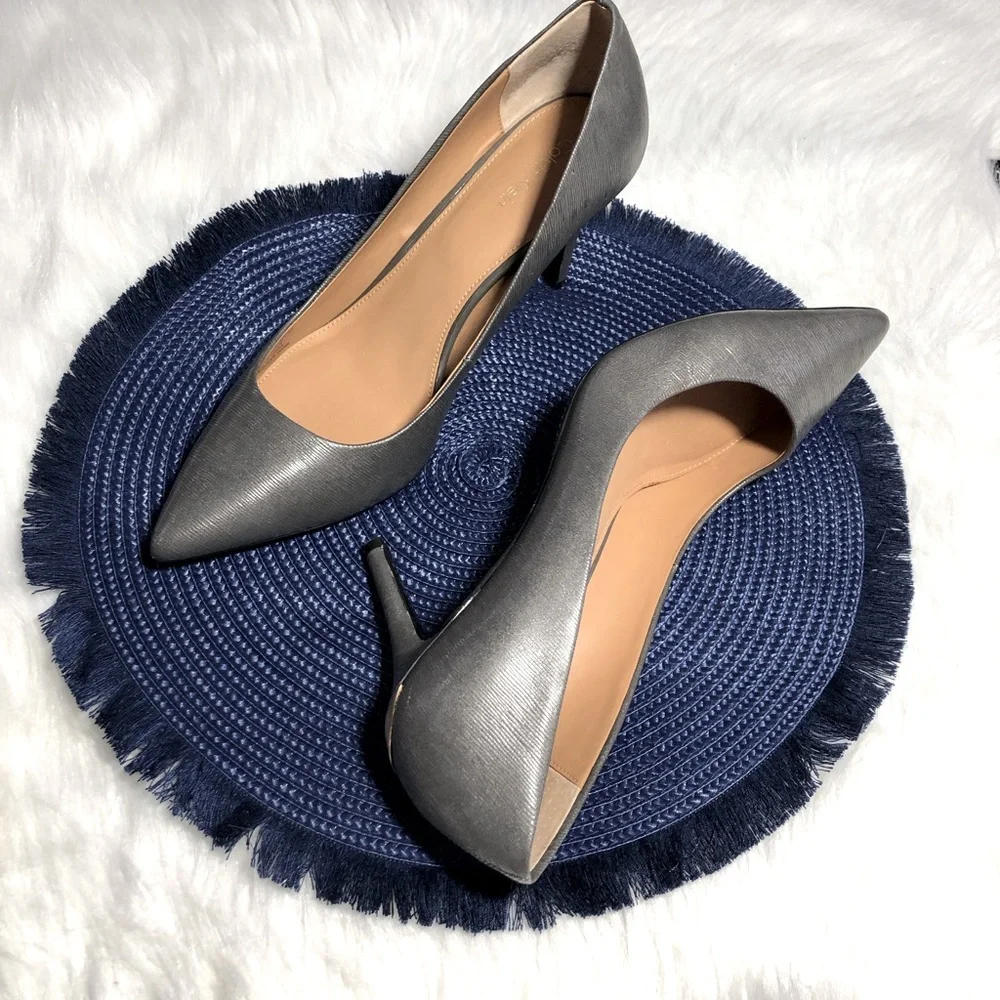 Calvin Klein Gray Pointed-Toe Kitten Heel Pumps
